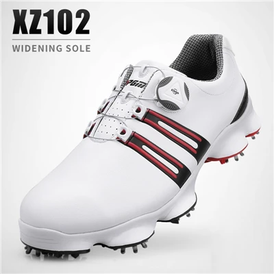 Мужская обувь для гольфа с автоматической ручкой; кожаные водонепроницаемые дышащие кроссовки; нескользящая спортивная обувь с шипами и лакированным дизайном; D0471 - Цвет: Красный