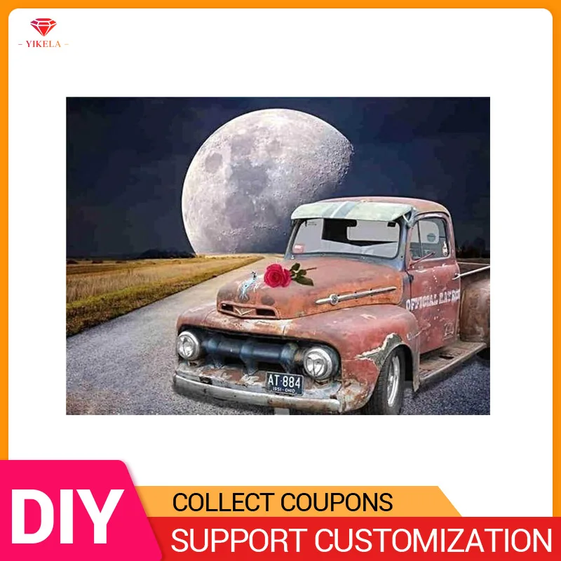 

5D DIY Home Decoration Diamond Painting Embroidery Full Round/Square Drill Painting Stitch Car Under The Moonlight with Rose