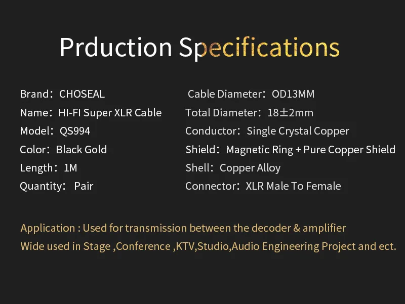 CHOSEAL XLR Cable HIFI Karaoke Sound Cannon Cable Plug XLR Extension Cable for Audio Mixer Amplifiers  (3)