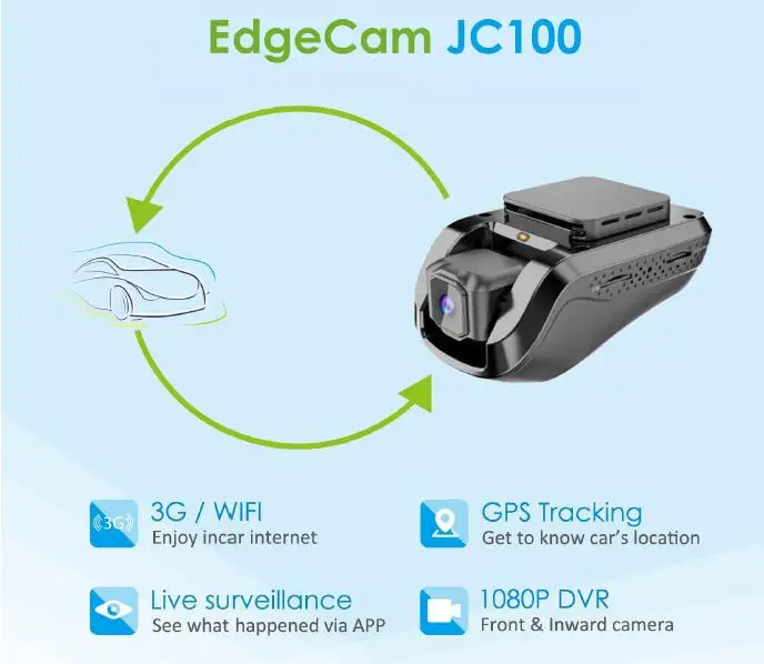 JC100 1080P 3G Smart Car Edgecam with Android 5.1 System Conclude GPS Tracking Live Video Recorder Monitored by Free PC & Mobile