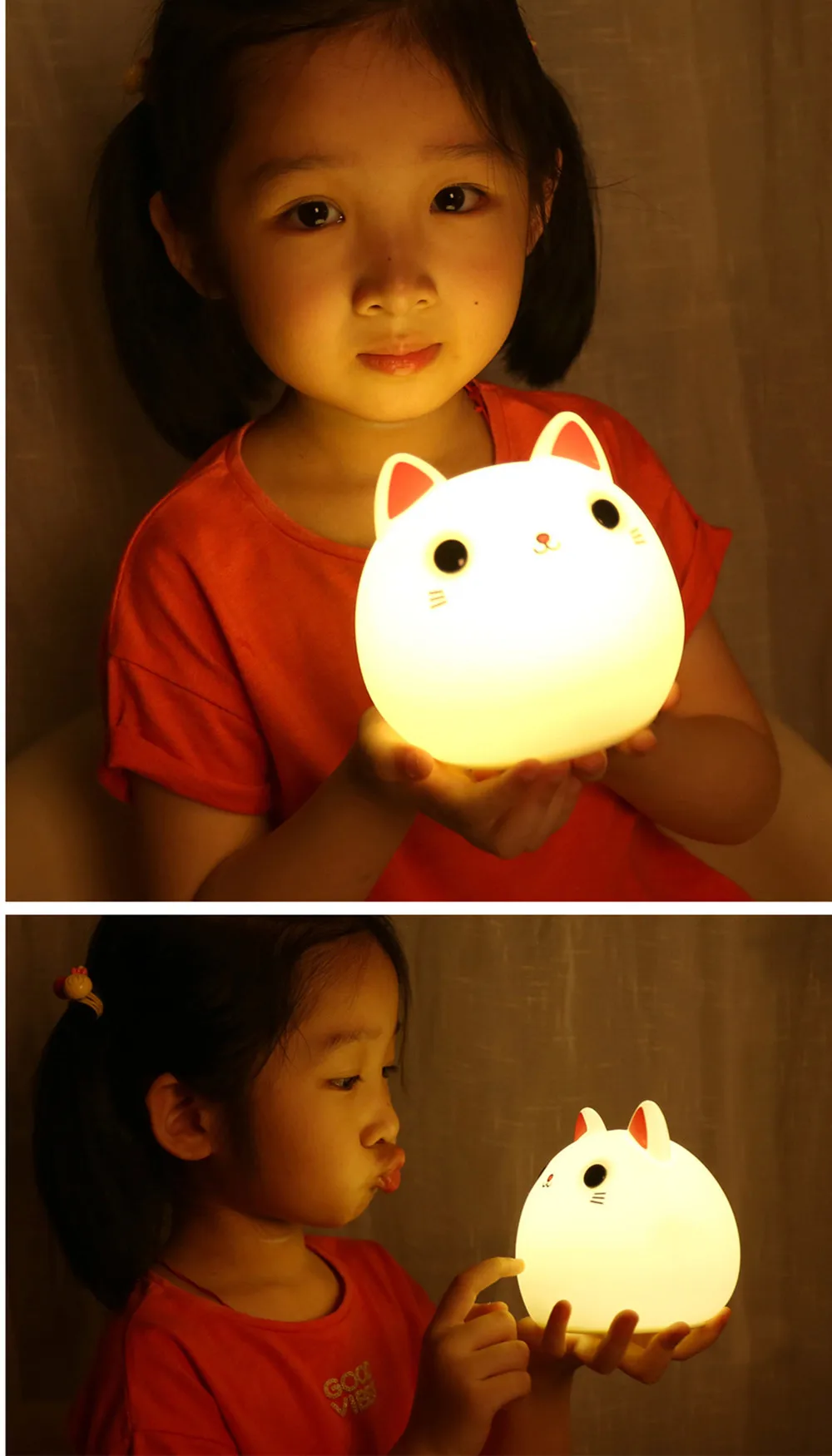 SuperNight Cute Cartoon Cat LED Night Light Silicone Rechargeable Touch Tap Kids Baby Bedroom Bedside Warm Colorful Table Lamp (1)