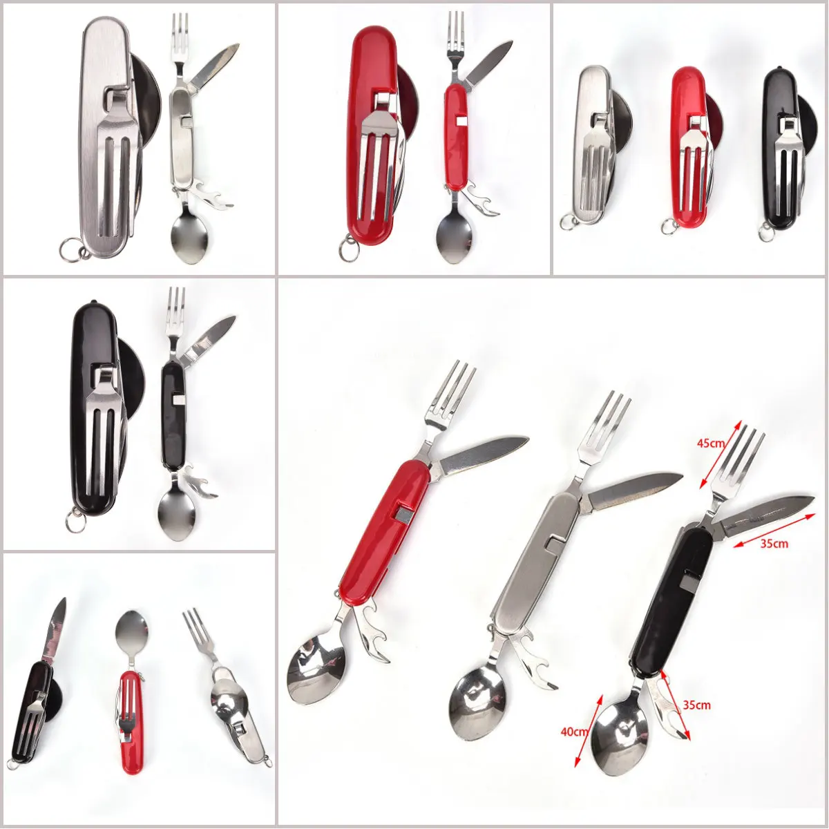 

4 in 1 Outdoor Tableware (Fork/Spoon/Knife/Bottle Opener) Camping Stainless Steel Folding Pocket Kits for Hiking Survival Travel