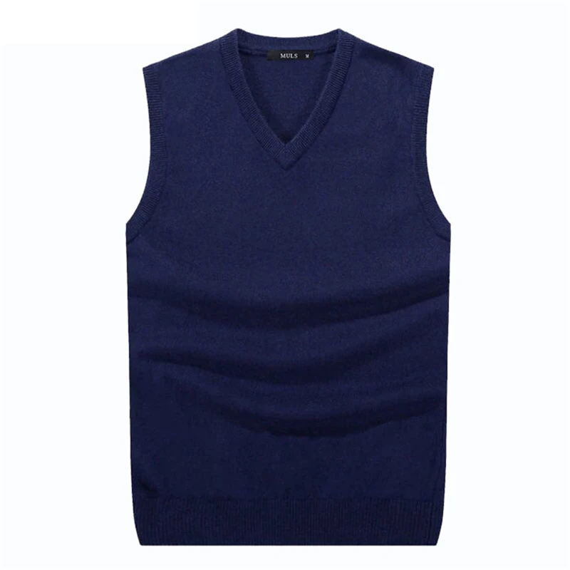 S-6XL Men Sleeveless Sweater Vest Male Autumn Spring Cotton Knitted Solid Vest Sweater Man Business V Neck Top Slim Sweaters Boy 2
