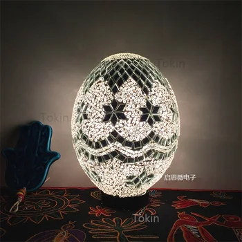 Lámpara de huevo de mosaico turco vintage, lámparas artesanales de mesa de cristal, lámpara de luz de cama romántica con mosaicos