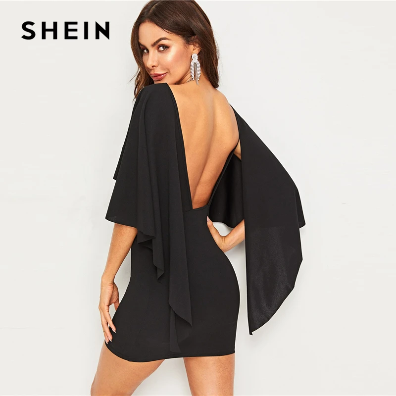 SHEIN Платье С Асимметричным Рукавом И Открытой Спинкой Сексуальное Летнее Элегантное Платье