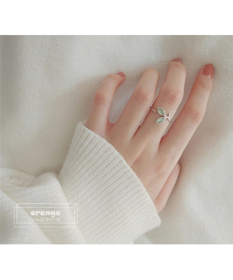 Серебряное кольцо с опалом регулируемое 925 открытый размер зеленые листовые почки серебряные Регулируемые кольца для женщин модные ювелирные изделия