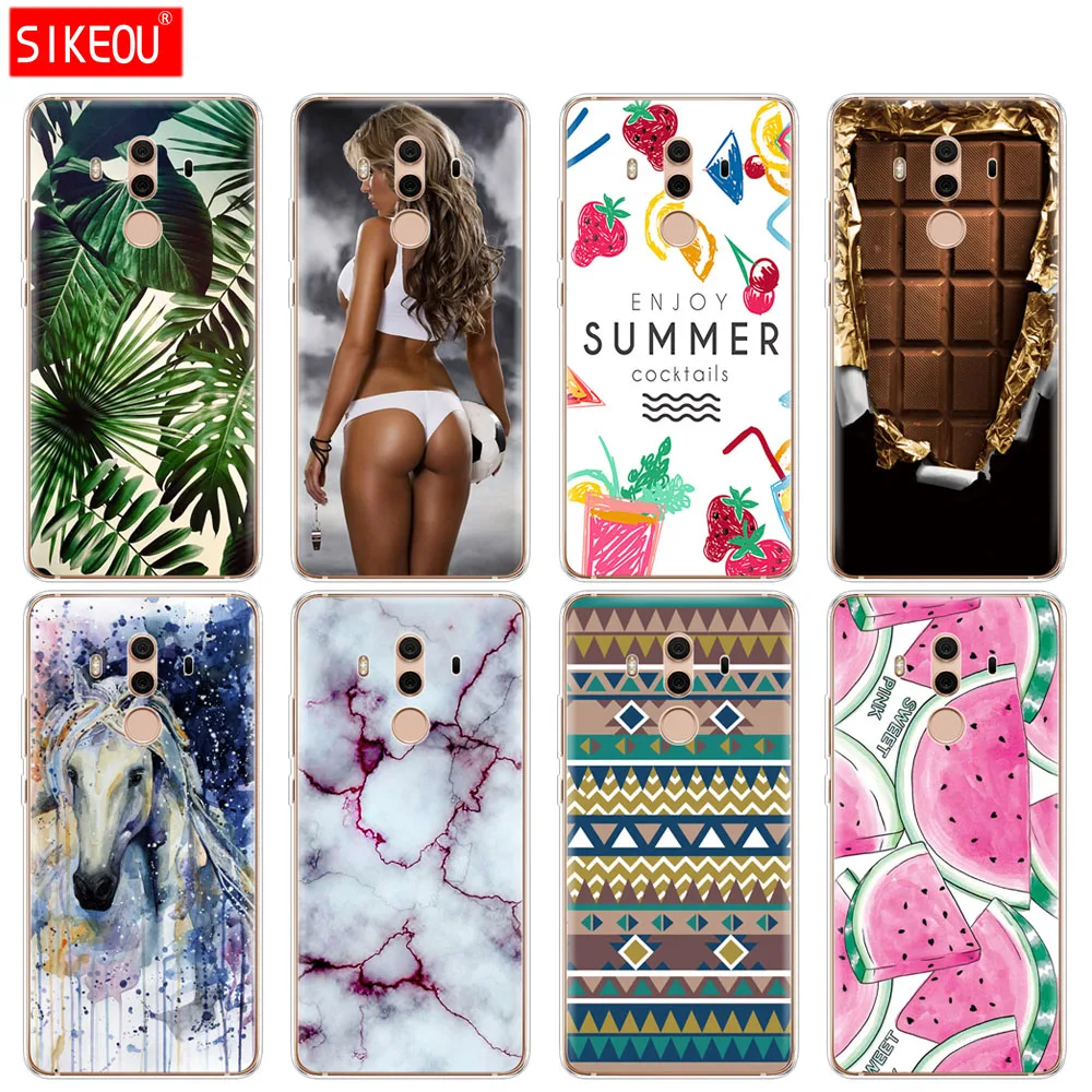 TPU Case For Huawei Mate 10 Pro Silicon Back Cover Coque Mate10 Soft Tropical leaf horse marble summer |