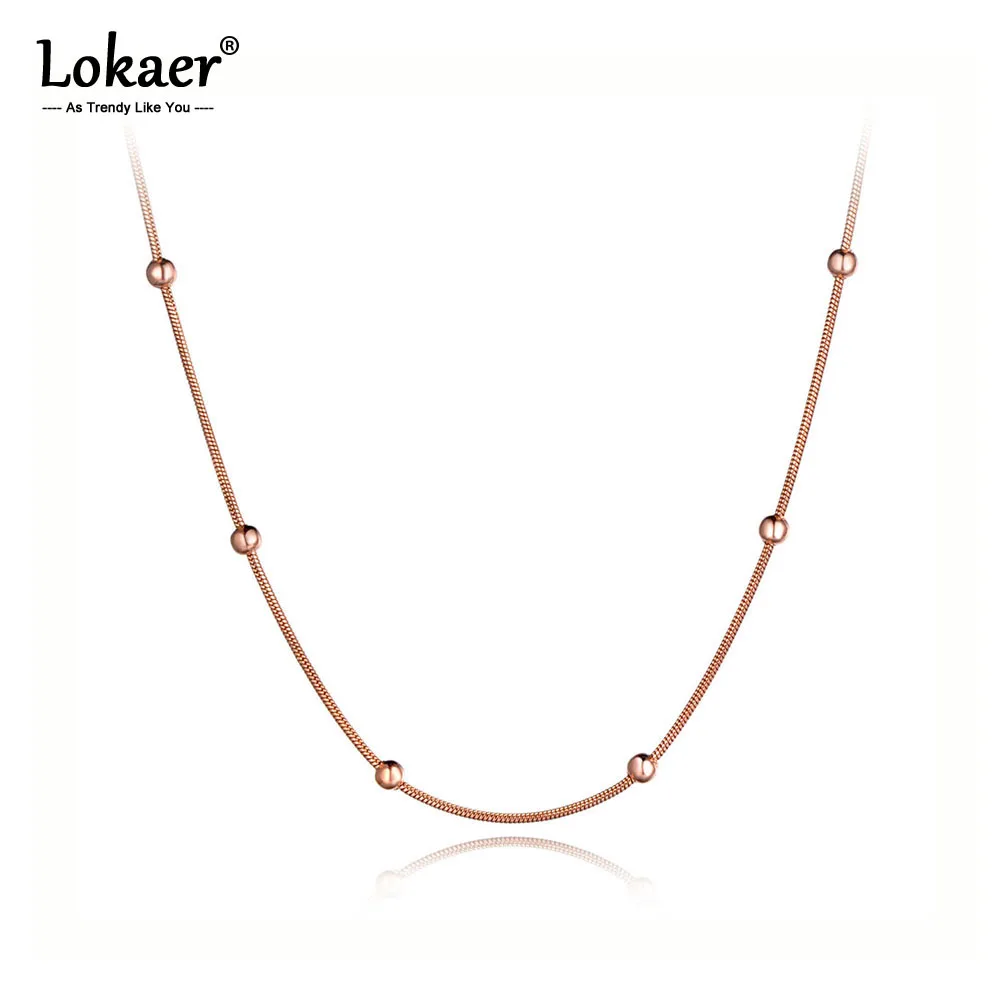 

Lokaer Trendy Rose Gold Color Round Beads Chain & Link Necklaces Jewelry Titanium Steel Choker Necklace For Women Collier N19079