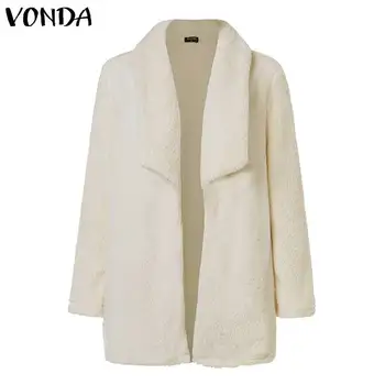 

VONDA Women Jackets Faux Fur Coat 2020 Autumn Coats Casual Cardigan Plush Overwear Female Warm Winter Outwear Plus Size S-5XL