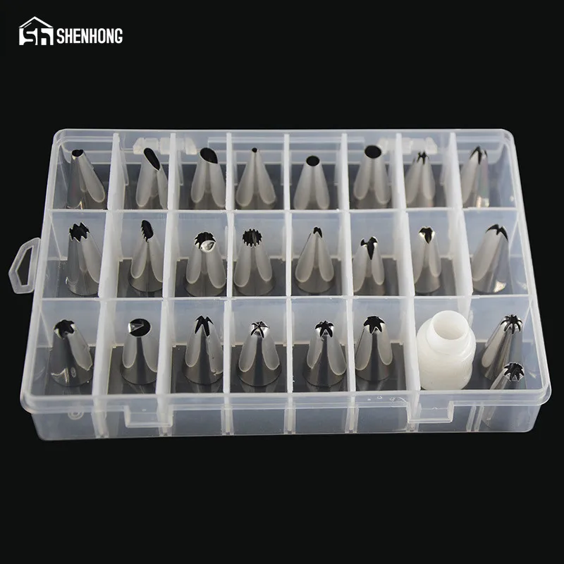 

SHENHONG 24PCS Icing Piping Tips And 1 Coupler Cake Decorating Nozzles Tools Stainless steel DIY Bakeware Pastry