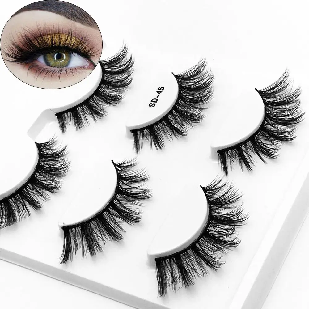 

3Pairs SD-45 Cruelty-free Faux Mink Hair False Eyelashes Extension Wispy Cross Eye Lashes Natural Looking Eye Beauty Tools