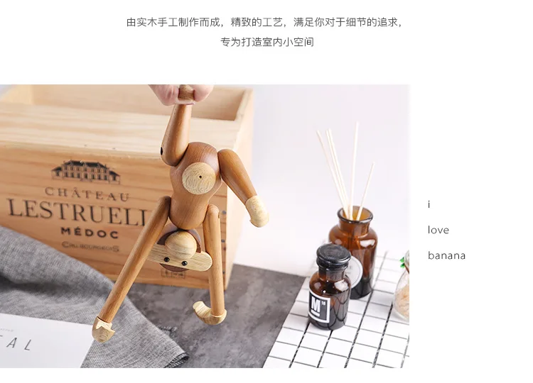 Kopen 30 cm Grote Natuurlijke Houten Opknoping Aap Marionet Speelgoed Beeldjes Teak Hout Dier Standbeelden Modellen Home Decor Kunstnijverheid geschenken