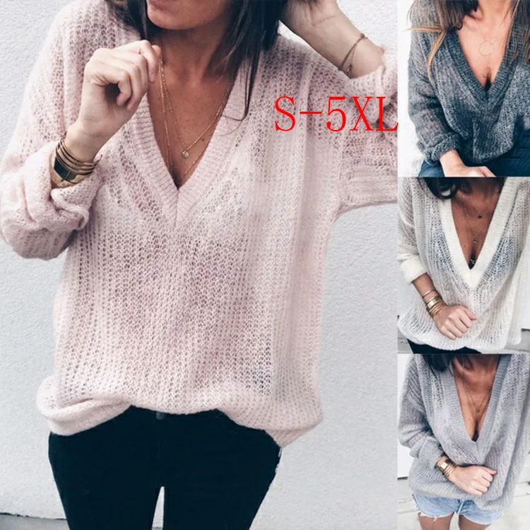 

woman plus size winter basic women sweaters knitted pullover fashion long sexy v-neck female sweater korean top harajuku