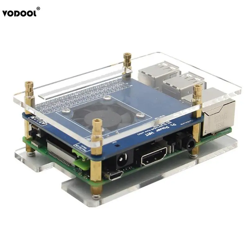 

VODOOL Computer PC Cooling Cooler Fan Power Expansion Board Acrylic Case Heat Sink Kit DIY Assembly Set For Raspberry Pi 3 2B B+