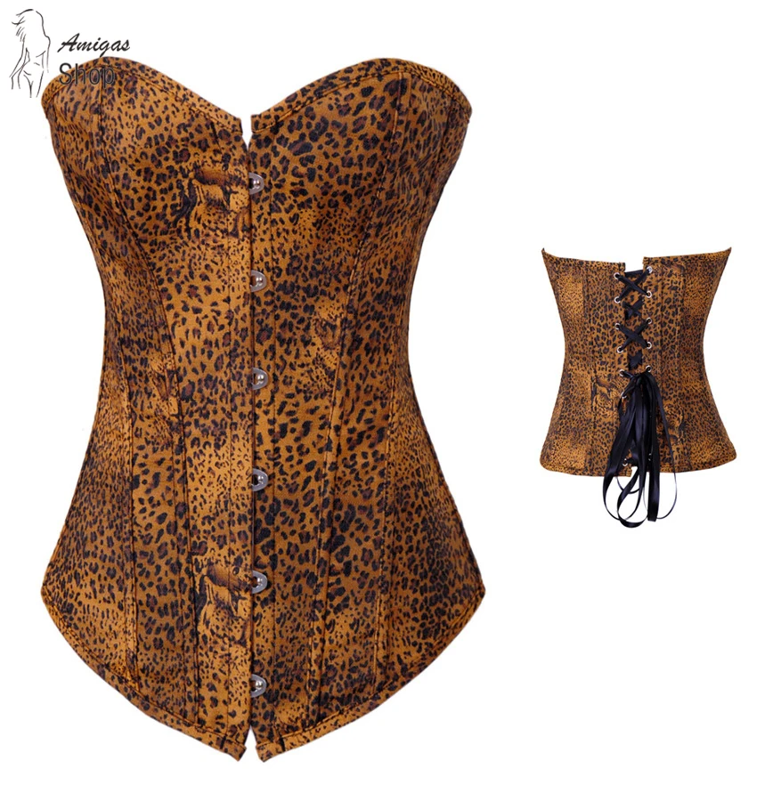 Tighten Lacing Strap Corsage Sexy Leopard Corset Bustier Crop Top Burlesque Costumes Hot Shapers