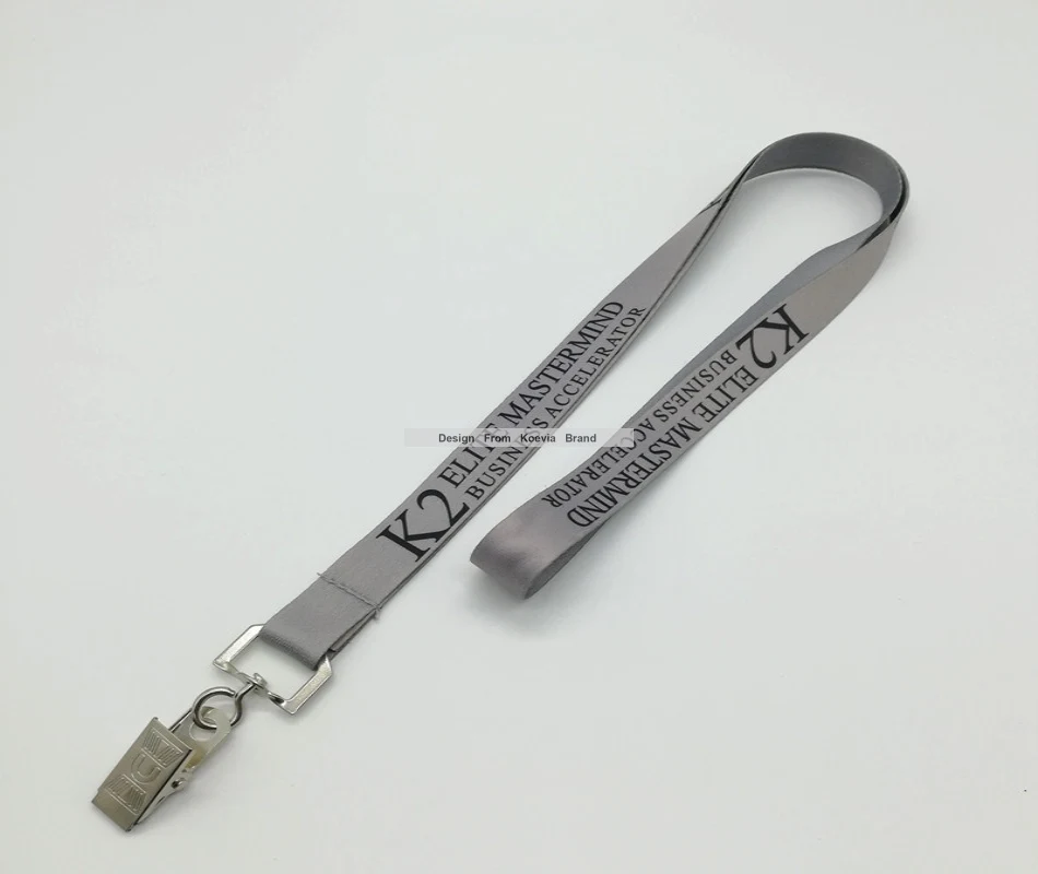 Пользовательский серый Lanyards текстовый логотип печать с обеих сторон 10 мм ширина бульдог клип шейный ремешок Логотип дешевый подарок для рекламы