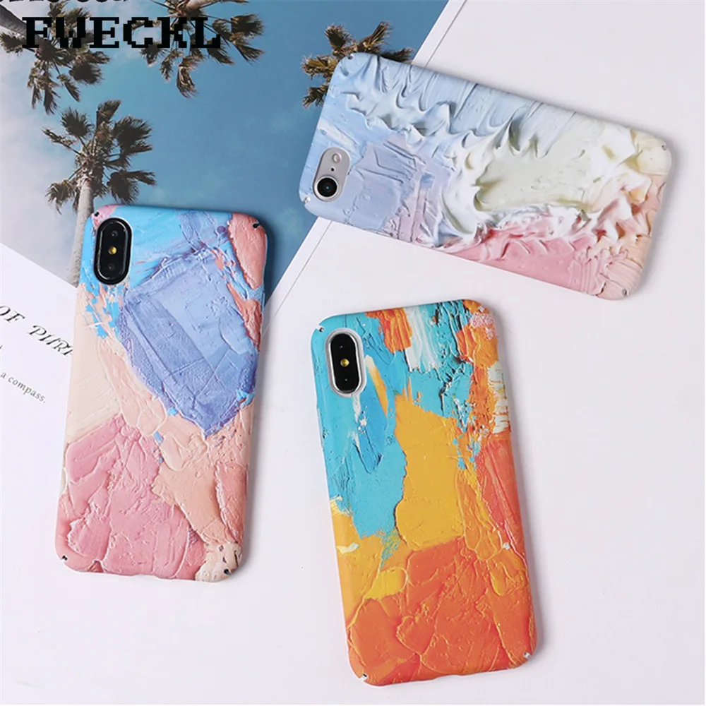 Phone Case For iPhone 6 6S Plus 7 8 X 10 Colorful Crayon Painting Luminous Matte Hard PC Full Protection Back Cover Coque |