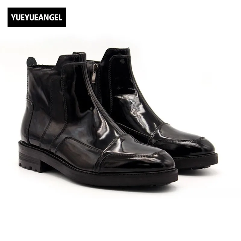 

Luxury Genuine Leather Motorcycle Mens Ankle Boots Runway Golden Male Military Boots Shoes Winter Leather Safety Shoes Footwear