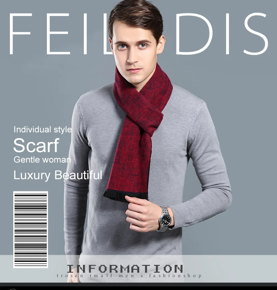 [FEILEDIS] новые мужские шарфы на осень и зиму, универсальные декоративные мужские деловые шарфы FD226