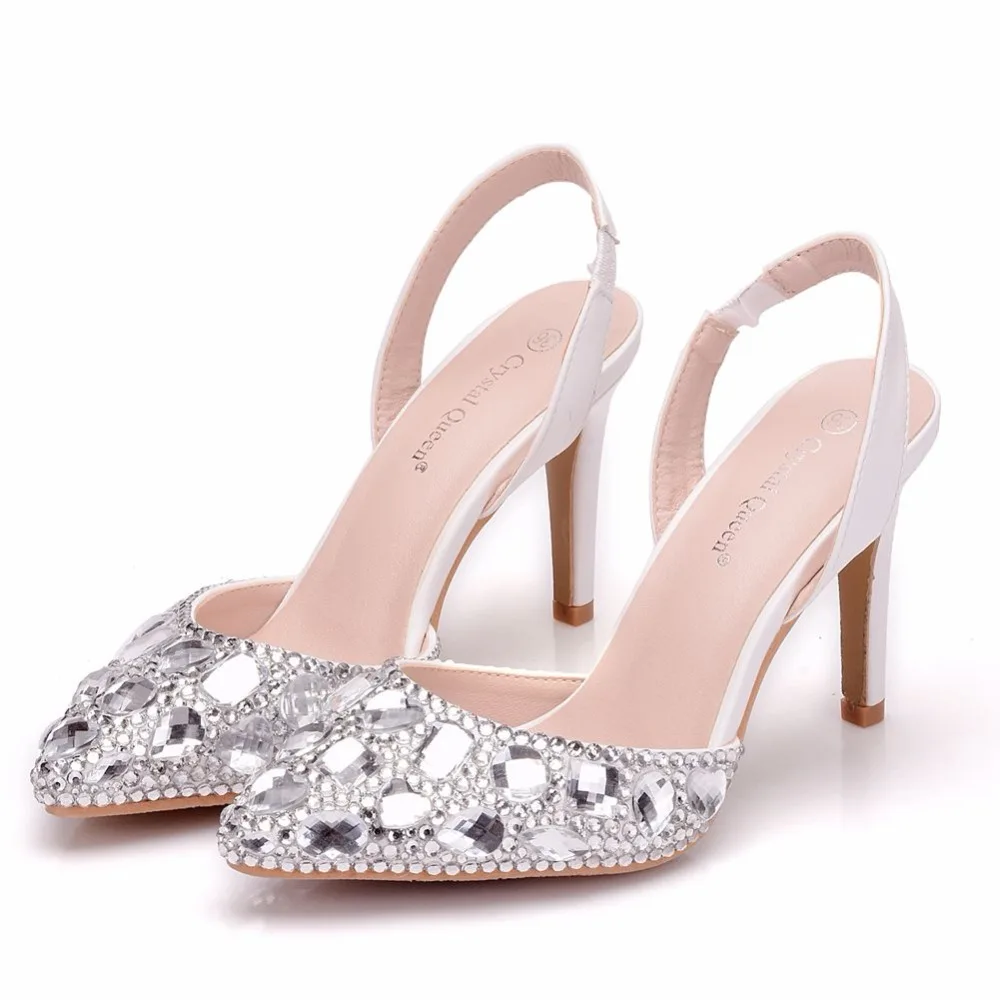Crystal Queen Women Pumps 10cm High Heels Rhinestone Elegant