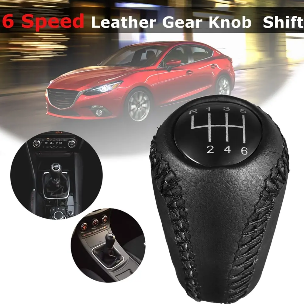 6-скоростная черная кожаная ручка переключения передач для Mazda 3 BK BL/5 CR CW/6 II GH