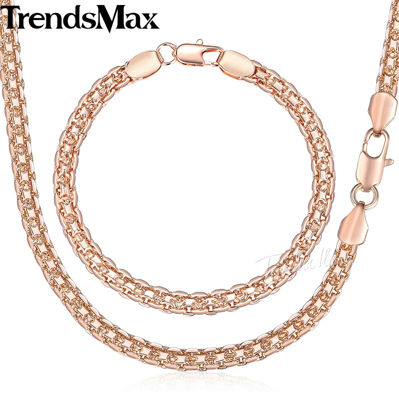 Комплект из колье и браслета под розовое золото 585 пробы 5 мм|set necklace|necklace braceletjewelry