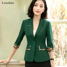 Lenshin леопардовая Лоскутная куртка для женская летняя одежда Женский Повседневный стиль пальто Блейзер с короткими рукавами на одной пуговице верхняя одежда