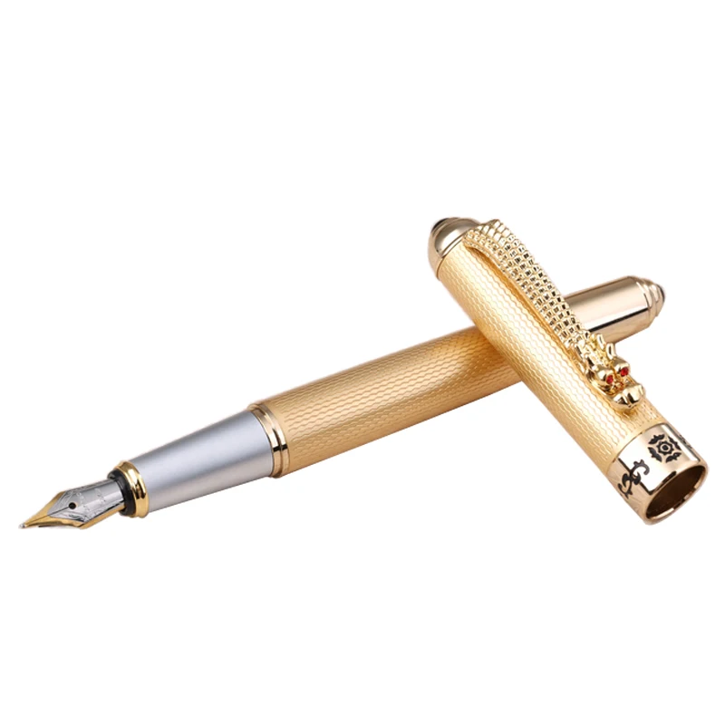 Роскошный клипса с драконом перьевая ручка Jinhao Бизнес офис подарок F Nib 0,5 мм/изогнутое перо 1,0 мм Металлические чернильные ручки с оригинальной подарочной коробкой