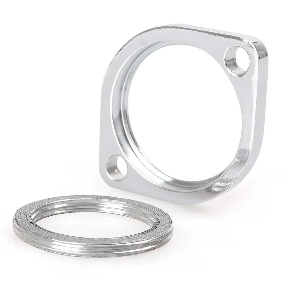 Motorcycle Exhaust Flanges w/ Retaining Ring for Harley Big Twin EVO Sportster Chrome 2PCS