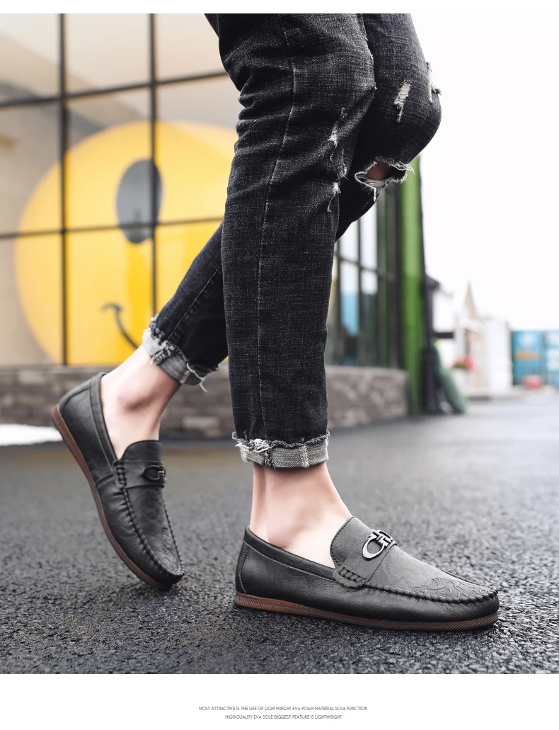 HOMASS 2019 Новая повседневная обувь высокого качества Мужская кожаная обувь для вождения Легкая удобная без шнуровки Лоферы мужская обувь на