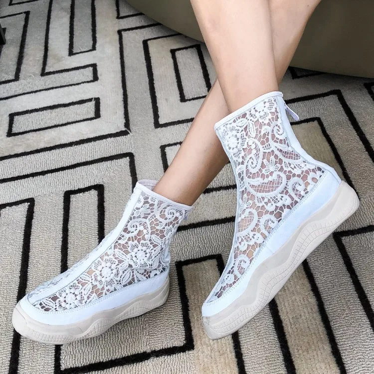 LAIGZEM FASHION Summer Women Mesh Ankle Boots Breathable Boots Comfort Flat Thick Bottom Light Casual Small Big Size 32-46