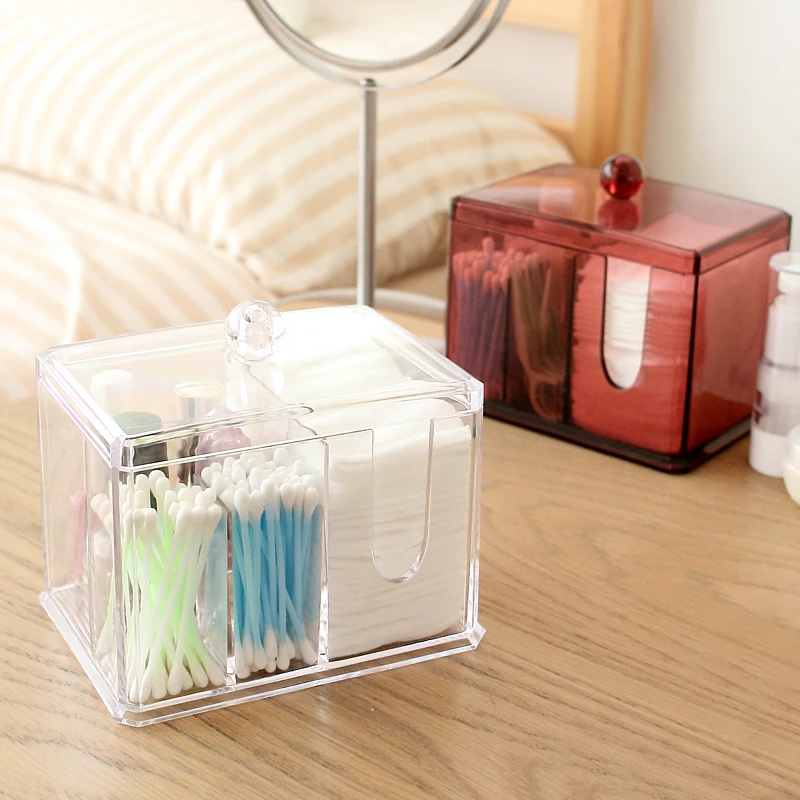 Acrylic makeup organizer with lid Clear Cotton Swabs Stick Storage box