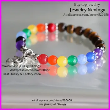 

New arrival! 10pcs 8mm Newest mixed color bead bracelet Spiritual Silver tone OHM, 3D pendant charms bracelet