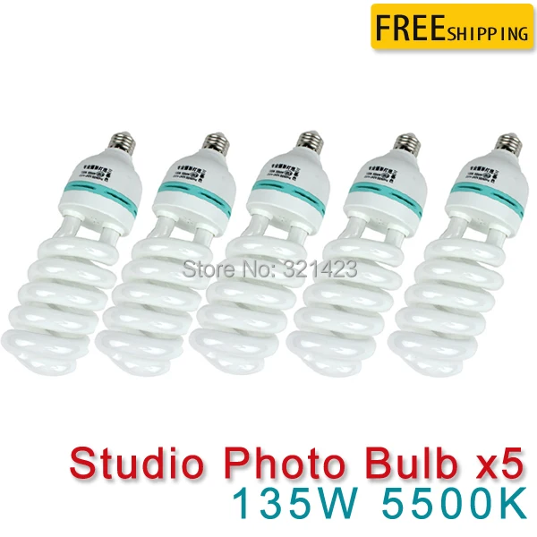 

5 pcs CFL Photography Lighting Video Bulb Daylight Balanced Energy Saving fluorescent Lamp photo studio 135W E27 5500K