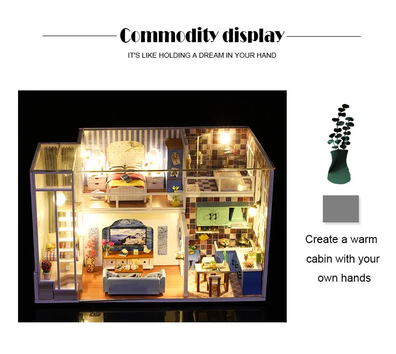 Casa em Miniatura com Móveis Blocos de Construção Brinquedos para Crianças Casa de Boneca Cutebee Faça Você Mesmo Música Poeira Capa Modelo J13 Led Mod. 261726 13 ArquiteturaCasa DIYMiniaturas