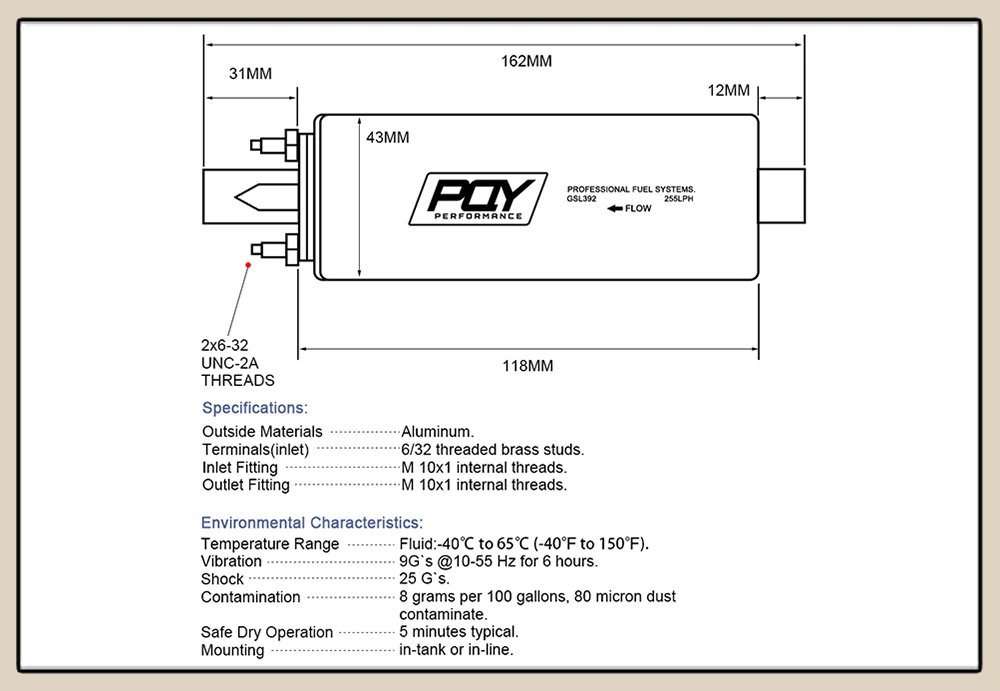 LZONE- универсальный внешний встроенный топливный насос с высоким потоком и давлением 255LPH GSL392 с или без логотипа JR-FPB005-QY