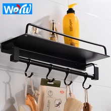 Bathroom Shelf Corner Organizer Black Space Aluminum Bathroom Shelves Shower Storage Rack with Hooks Wall Mounted Shampoo Shelf free shipping ciencia triangle black corner caddy bathroom shelf with hooks wall mounted kitchen storage with nail free glue