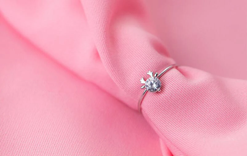 Anenjery, рождественское ювелирное изделие, простое,, олень, лось, циркониевые кольца для женщин, девушек, 925 пробы, серебряные кольца, anillos S-R361