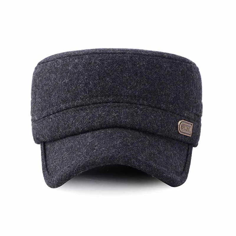  QDKPOTC Autumn Winter Wool Blended Felt Flat Caps Men Fashion Military Cap Army Cap Dad Hat With Th