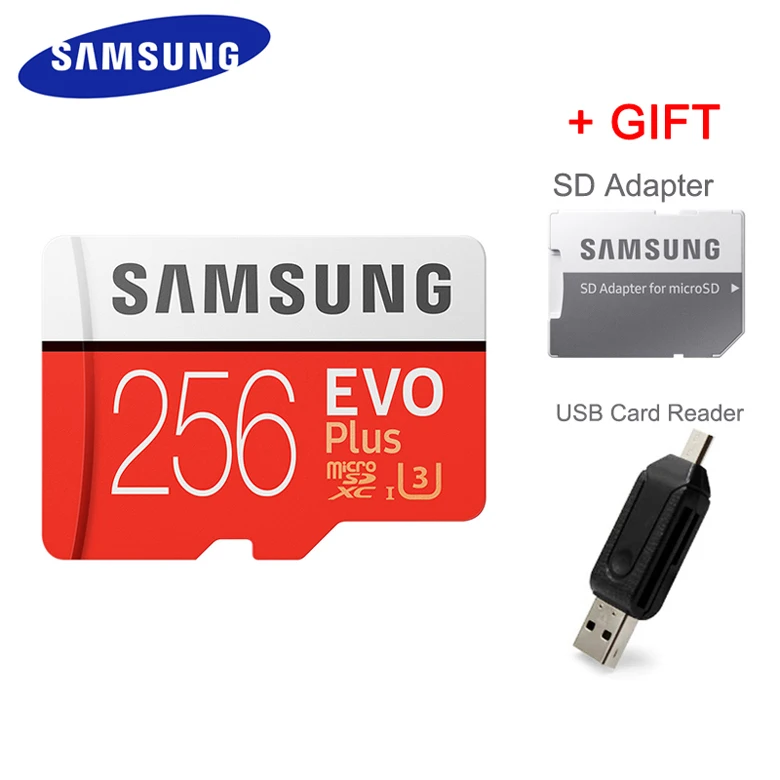 SAMSUNG Новое поступление EVO+ слот для карт памяти 64 ГБ EVO Plus Micro SD 128g/32g/256g U3 U1 C10 UHS-I TF карты с подарочной адаптер - Емкость: 256GB with gifts