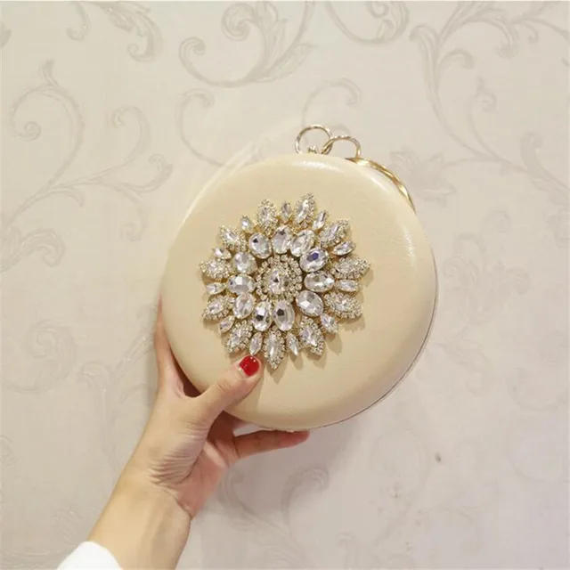 2021 round shaped evening clutch luxury diamond sunflowers banquet bags with chain clutch purse for ladies MN759 khaki