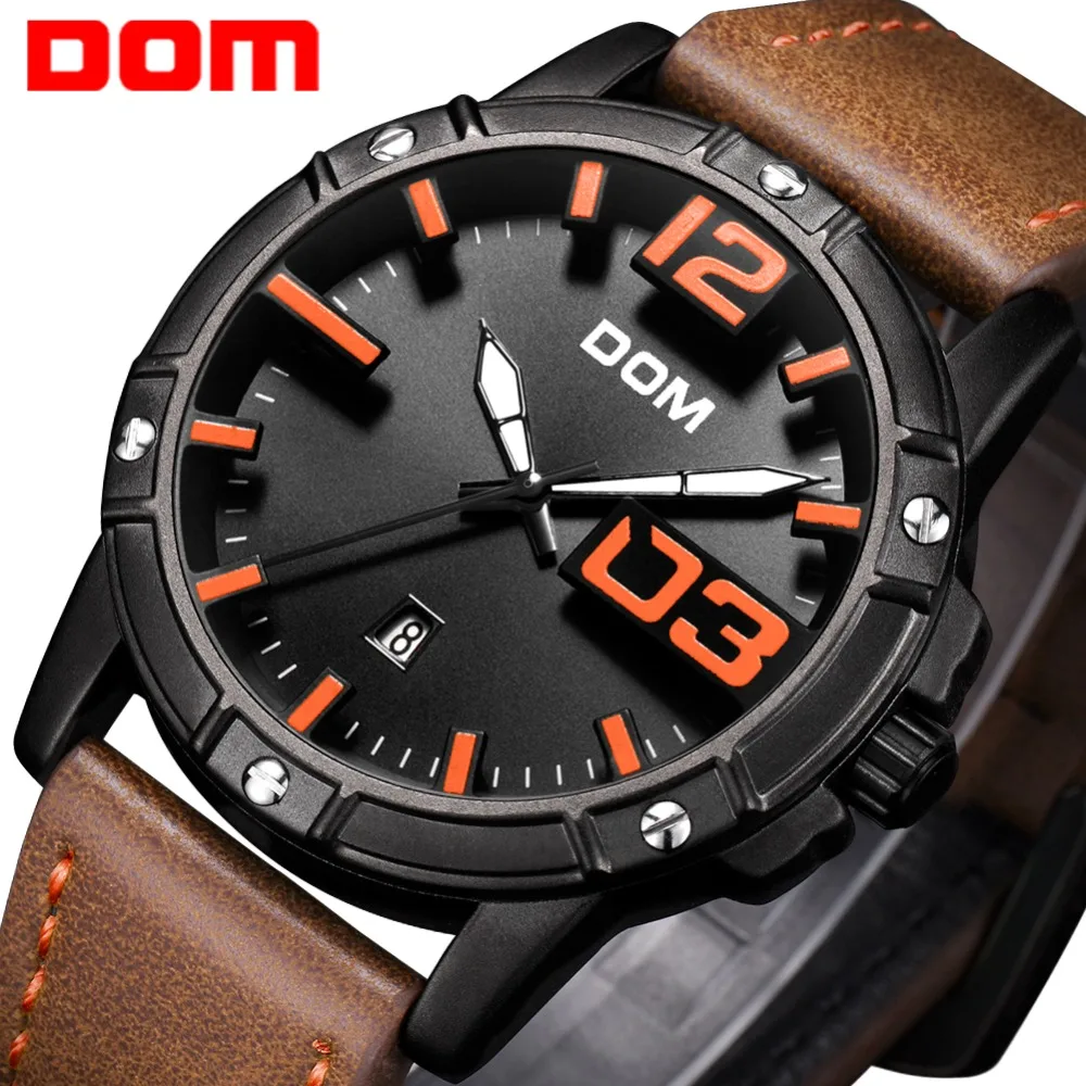 

DOM Watch Men Luxury Sport Quartz wristwatch clock Mens Watches Leather Business Waterproof watch Relogio Masculino