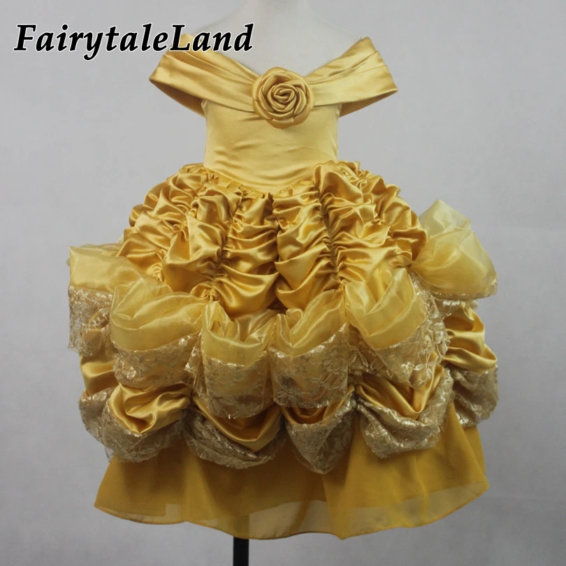 Платье Белль для девочек, костюмы на Хэллоуин для детей, Красавица и чудовище, Белль, желтый костюм косплей, Бель, нарядные платья для девочек