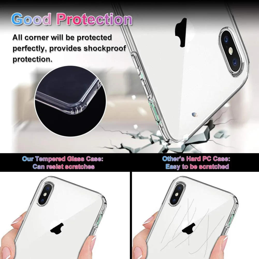 Ascromy For iPhone Xs Max Case Tempered Glass Back TPU Soft Silicone Bumper Phone Case for iPhone X XR 8 Plus 7 6 6S Accessories (5)