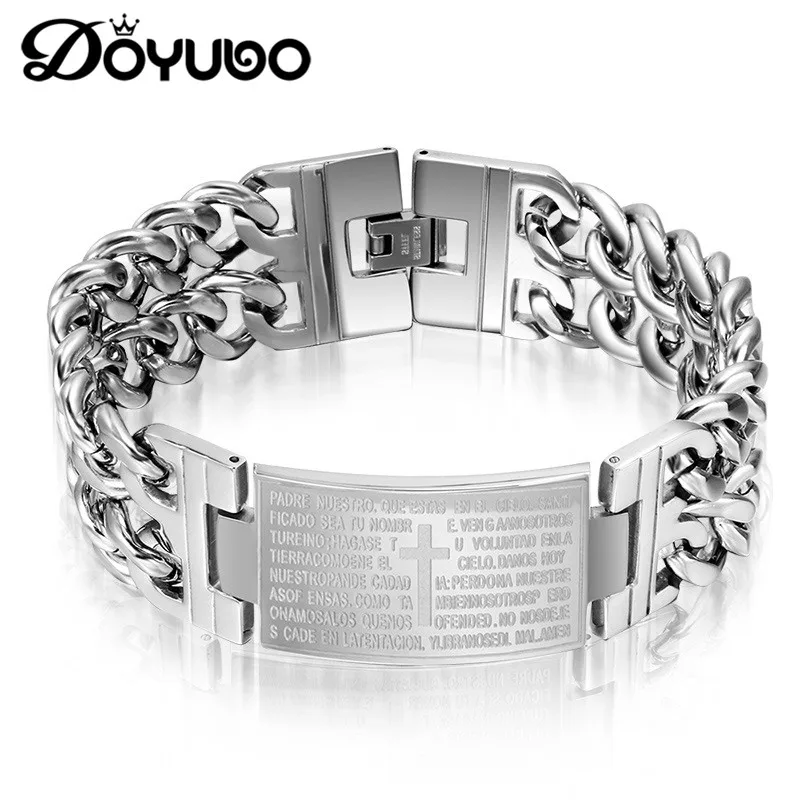 

DOYUBO Cool Design Men Titanium Steel Bracelets Punk Style Male Stainless Steel Cross Scripture Bangle & Bracelet Jewelry DD011