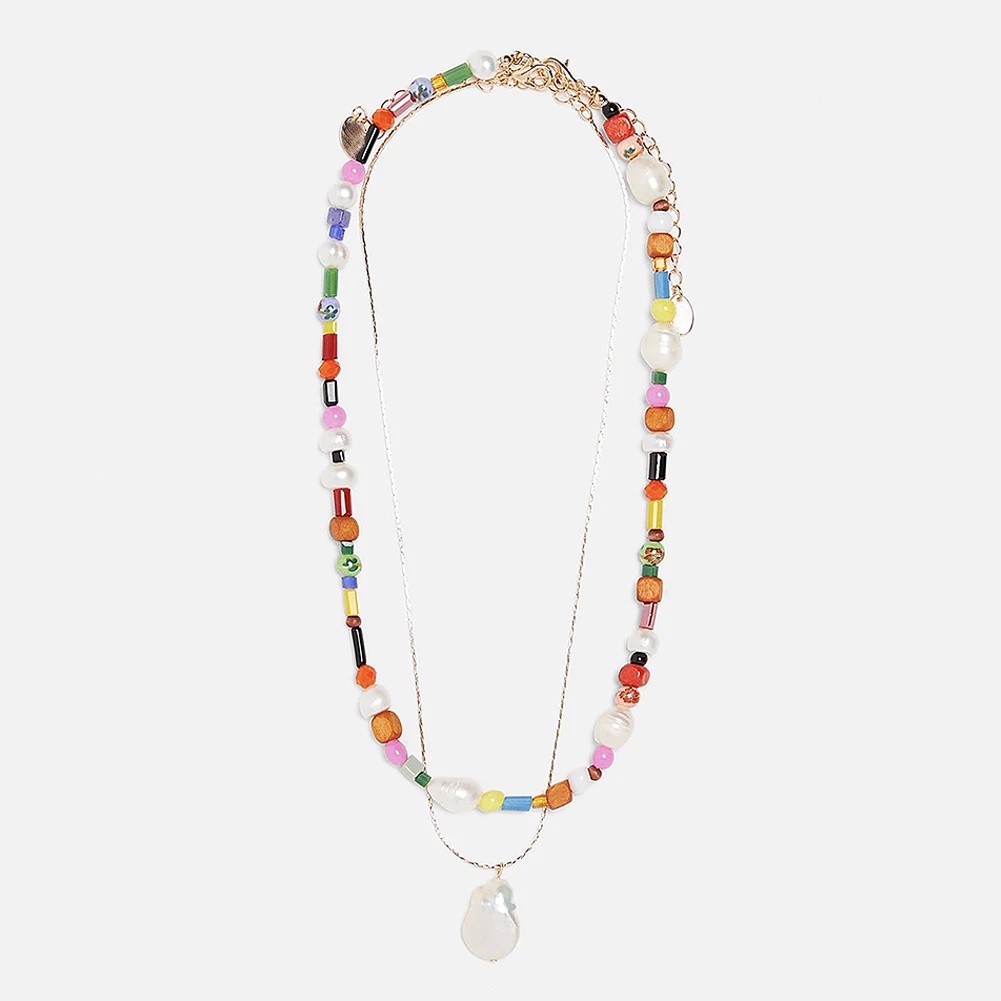 

JUST FEEL New Bohemian Handmade Collar Choker Necklaces Pendants for Women Multi Color Beaded Shell Wedding Statement Necklace