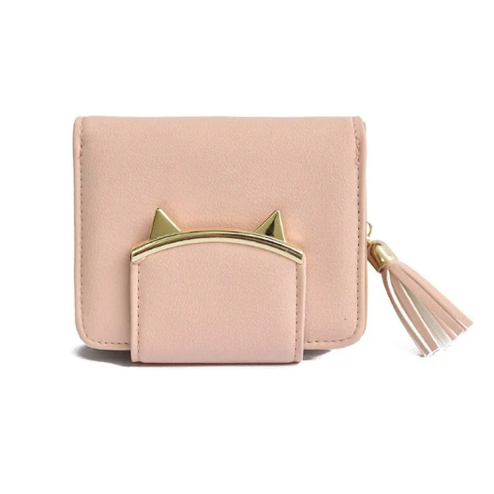 Women Cat Ear Wallet Adorable Pink Tassel Coin Small Purse Money Card Holder for Ladies,Girls03