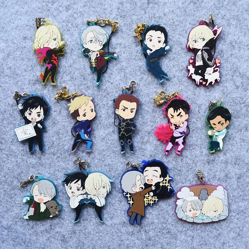 

1pcs Anime Keychain Yuri On Ice Victor Nikiforov Katsuki JJ Otabek All Member Funny Gesture Rubber Keyring Phone Pendant