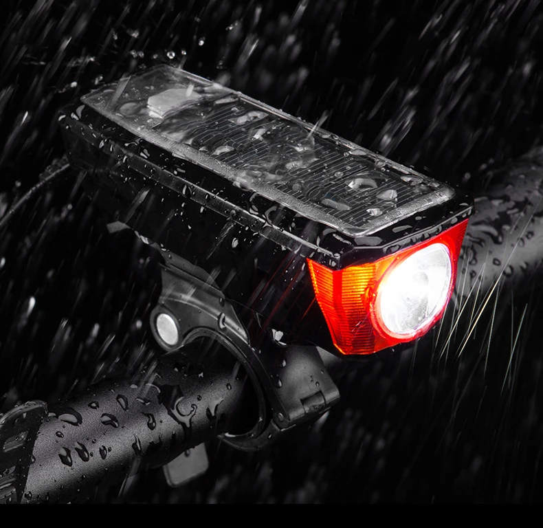 Excellent ROCKBROS Solar USB Charging Bike Bicycle Headlights IPX4 Waterproof 2 in 1 Bike Bell Light Sensing Smart Switch Bike Accessories 6