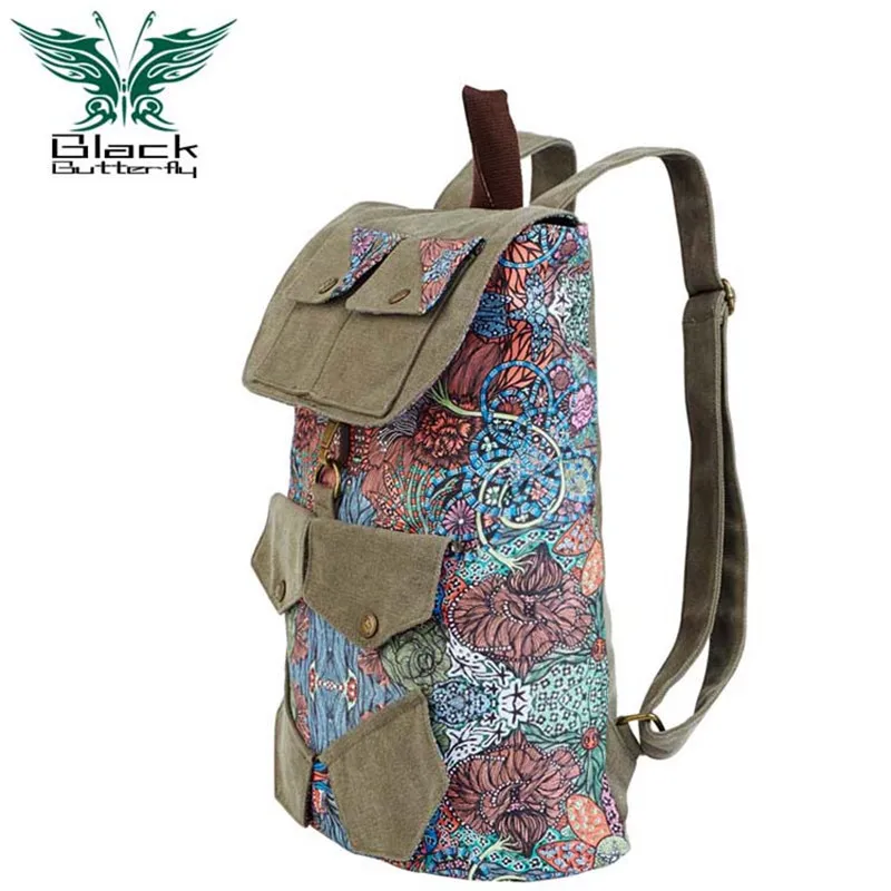 

New Large Han Edition Tide Backpack For Teenagers Multi-function School Bag Unisex Canvas Army Green Floral Travel Bags